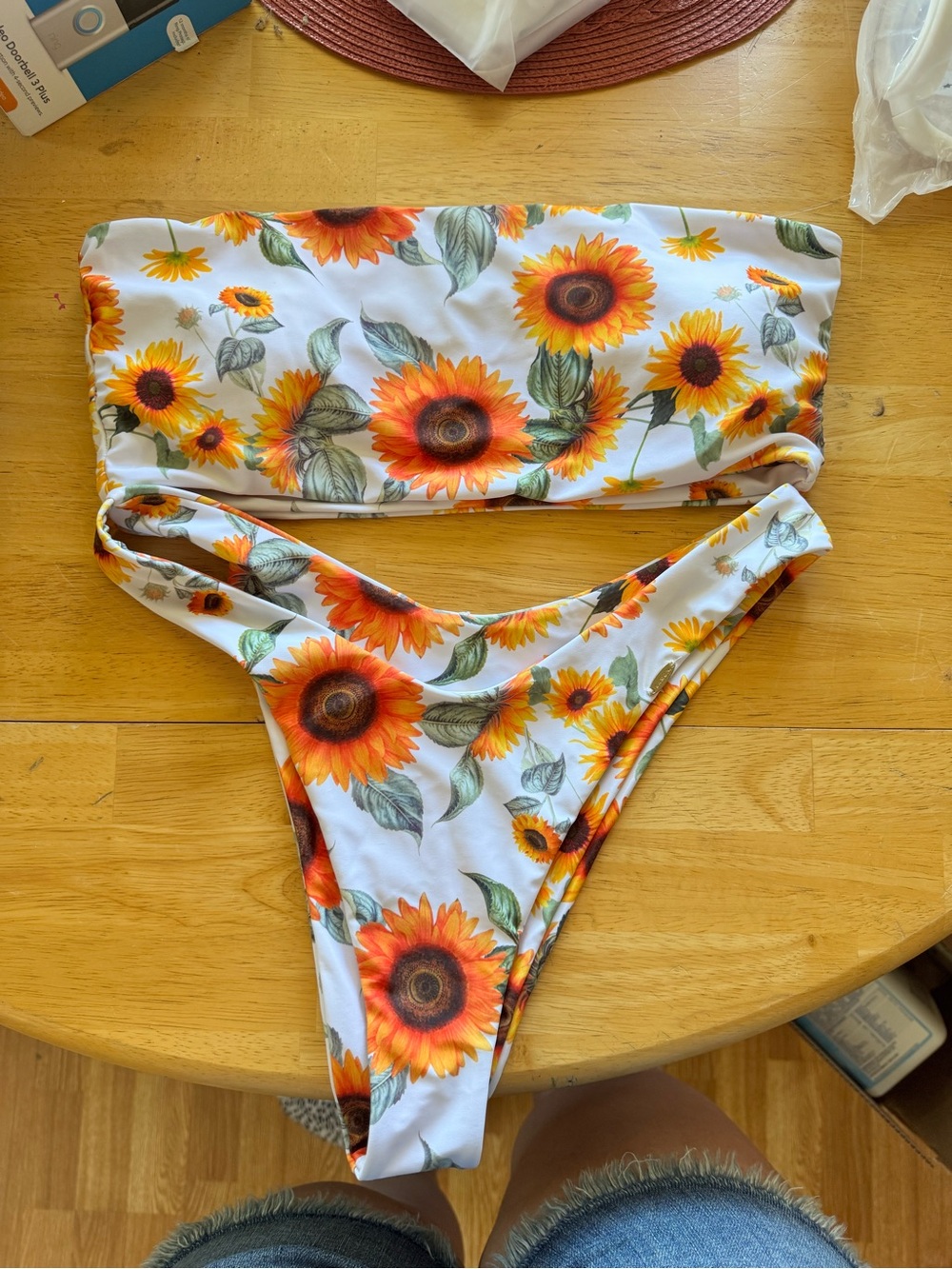 Kamoni Sunflower Print White Bandeau Bikini Set - Women